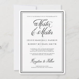 Elegant Calligraphy Mister och Mister Gay Bröllop Inbjudningar