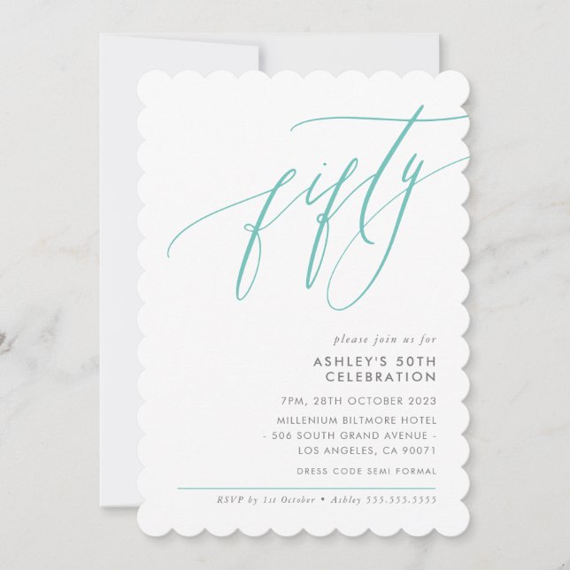 ELEGANT Calligraphy modern 50:e party mynten Inbjudningar (Framsida)