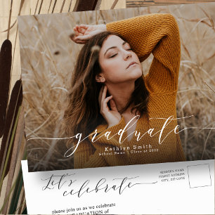 Elegant Calligraphy Modern Chic Photo Studenten Inbjudan Vykort