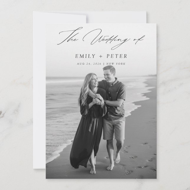 Elegant Calligraphy Modern Photo Bröllop Inbjudningar (Framsida)