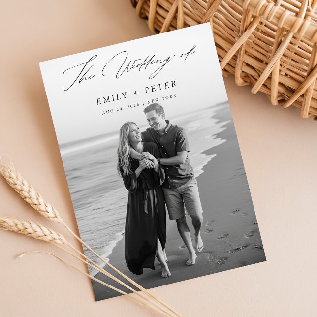 Elegant Calligraphy Modern Photo Bröllop Inbjudningar (Skapare uppladdad)