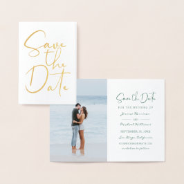 Elegant Calligraphy Modern Photo Save Date Folierat Kort