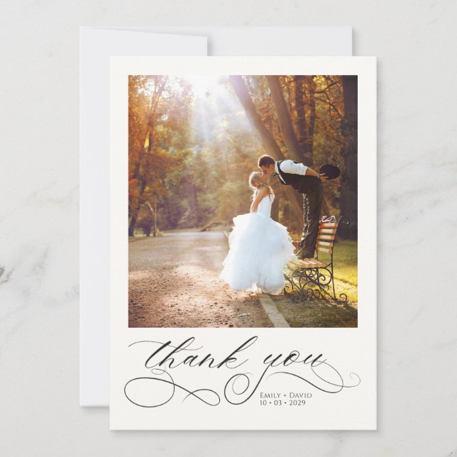 Elegant Calligraphy Modern Photos Wedding  Tack Kort (Framsida)