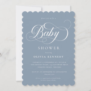 Elegant Calligraphy Modern Script Blue Baby Shower Inbjudningar