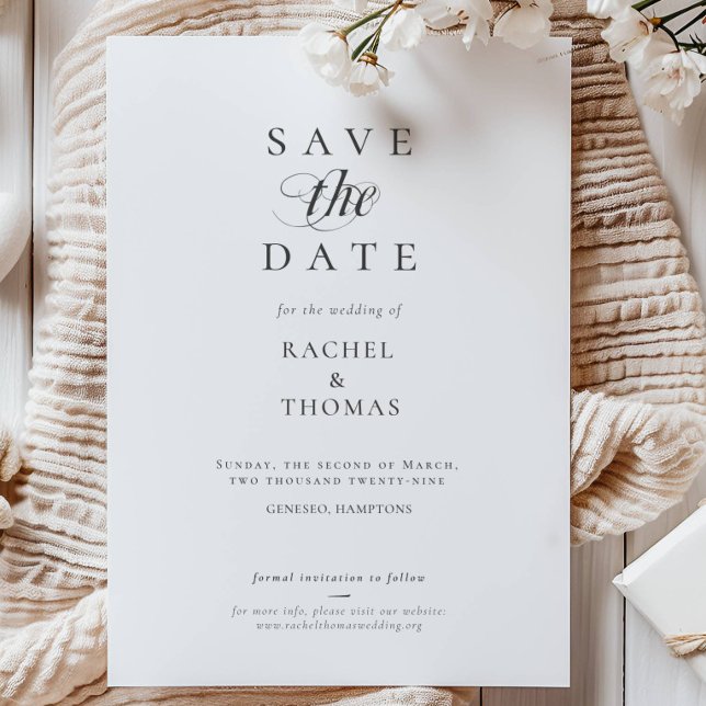 Elegant Calligraphy Monogram Black White Bröllop Spara Datumet (Skapare uppladdad)