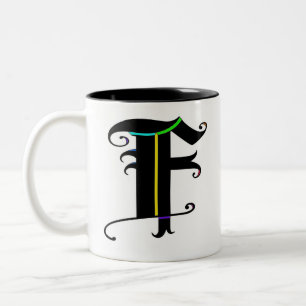 Elegant Calligraphy Monogram brev F Två-Tonad Mugg