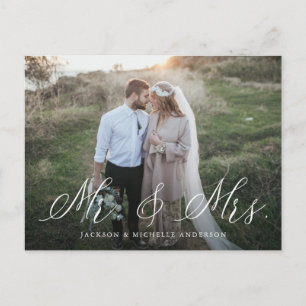 Elegant Calligraphy Mr. & Mrs Bröllop Elopement Vykort