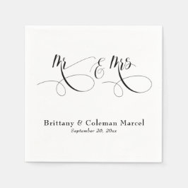 Elegant Calligraphy Mr & Mrs Wedding Napkins Pappersservett