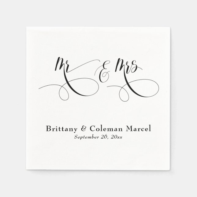 Elegant Calligraphy Mr & Mrs Wedding Napkins Pappersservett (Framsidan)