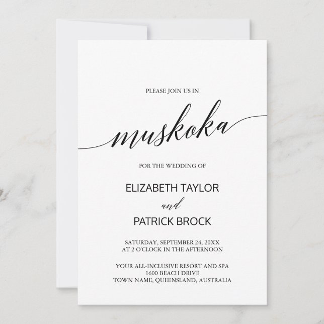 Elegant Calligraphy Muskoka Destination Wedding Inbjudningar (Framsida)