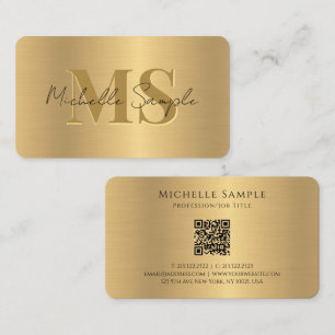 Elegant Calligraphy Namn QR Code Guld Monogrammad Visitkort