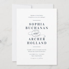 Elegant Calligraphy Navy Blue Bröllop Inbjudningar