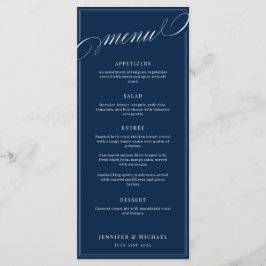 Elegant Calligraphy Navy Blue Classic Bröllop Menu Meny