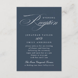 Elegant Calligraphy Navy Blue Wedding Reception Tilläggskort