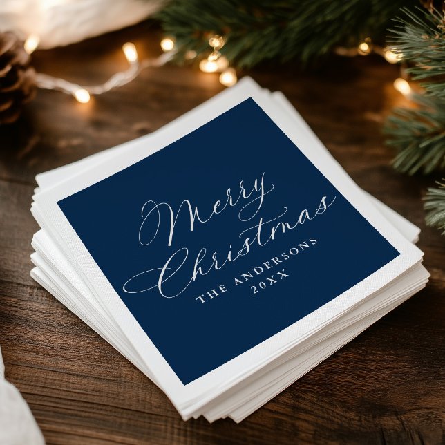 Elegant Calligraphy Navy Merry Christmas Pappersservett (Skapare uppladdad)