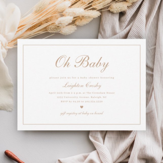 Elegant Calligraphy Neutralt Oh Baby Baby Shower Inbjudningar (Elegant Calligraphy Minimal Gender Neutral Oh Baby Baby Shower Invitation.)