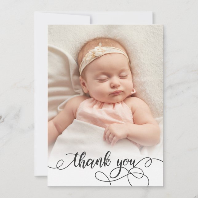 Elegant Calligraphy Newborn Baby Photo Tack Kort (Framsida)