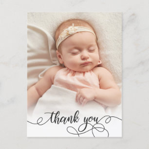 Elegant Calligraphy Newborn Baby Photo Tack Vykort