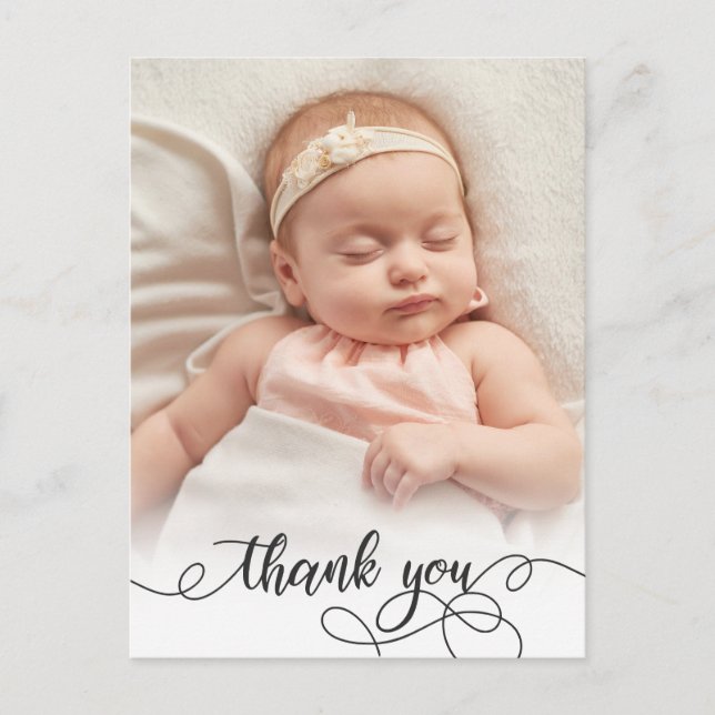Elegant Calligraphy Newborn Baby Photo Tack Vykort (Framsida)