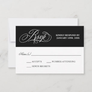 Elegant Calligraphy on Black Bröllop OSA Kort