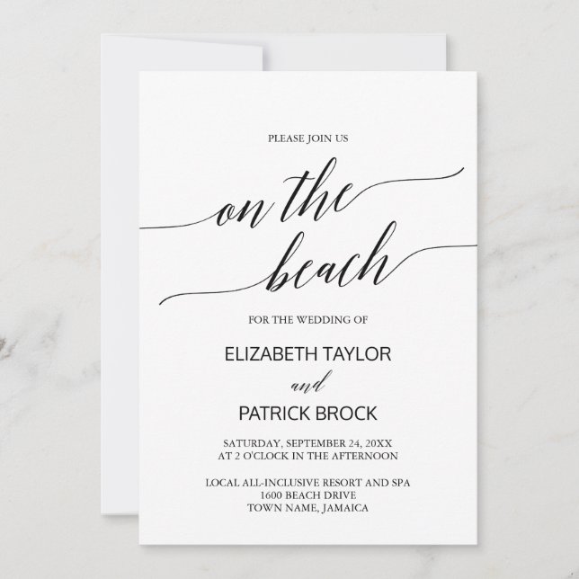 Elegant Calligraphy on the Beach Wedding Inbjudningar (Framsida)