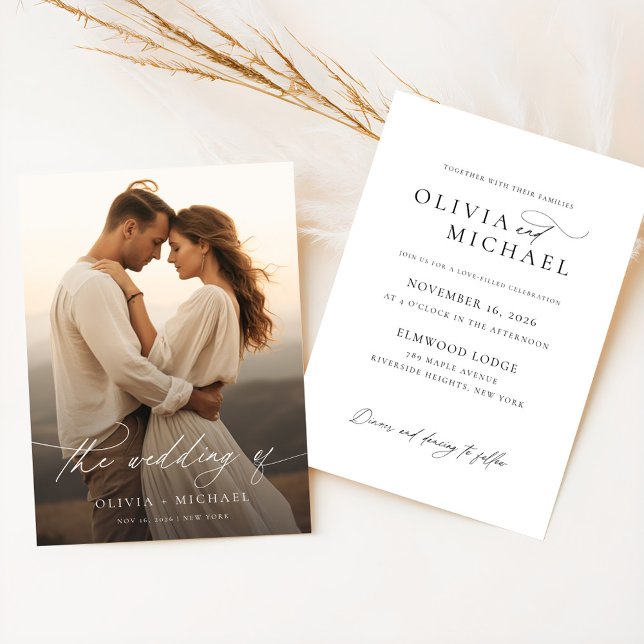 Elegant Calligraphy Overlay Photo Bröllop Inbjudningar (Skapare uppladdad)