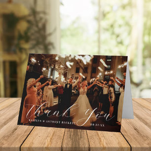 Elegant Calligraphy Personligt bröllp Photo Tack Kort