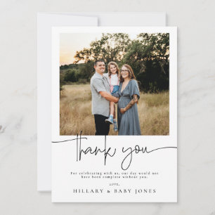 Elegant Calligraphy Photo Baby Show Tack you Card Inbjudningar
