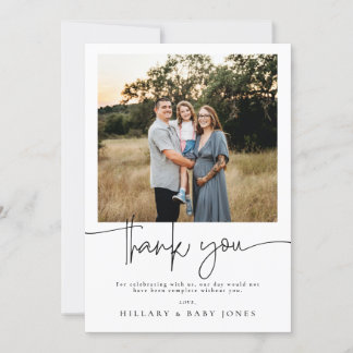 Elegant Calligraphy Photo Baby Show Tack you Card Inbjudningar