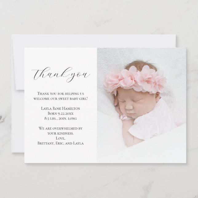 Elegant Calligraphy Photo Baby Shower Tack Kort (Framsida)