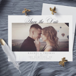 Elegant Calligraphy Photo Black White Bröllop Spara Datumet
