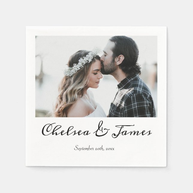 Elegant Calligraphy Photo Bröllop Cocktail Party Pappersservett (Framsidan)