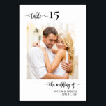 Elegant Calligraphy Photo Bröllop Dubbla Sided Bordsnummer<br><div class="desc">Modern Elegant Calligraphy Script Bröllop Bordsnummer Dubbla Sided with anpassningsbar personlig Photo. Hjälp dina gäster att enkelt hitta rätt på med de här enkla dubblorna för bordsnummer på eleganten. Lägg enkelt till nummer,  foton,  namn och datum! Har en söt hand som skriver calligraphy "bröllop of",  "bord"-skript och anpassningsbar-fotomall.</div>