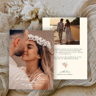 Elegant Calligraphy Photo Bröllop Ecru Tack Kort