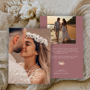 Elegant Calligraphy Photo Bröllop Mauve Tack Kort