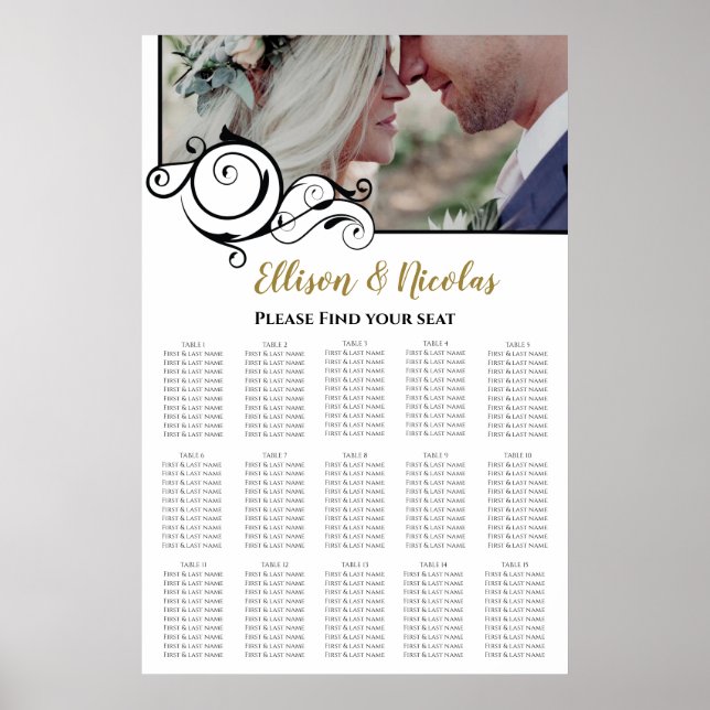 Elegant Calligraphy Photo Bröllop Seating Chart Poster (Framsidan)