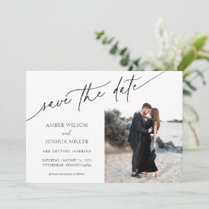 Elegant Calligraphy Photo Bröllop spara datum Inbjudningar