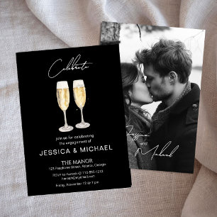 Elegant Calligraphy Photo Champagne Förlovning