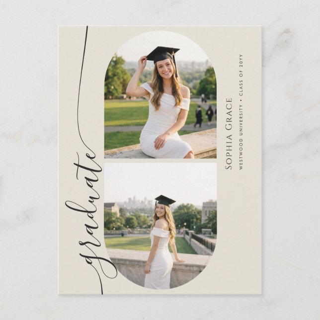Elegant Calligraphy Photo Graduation Announcement Vykort (Framsida)