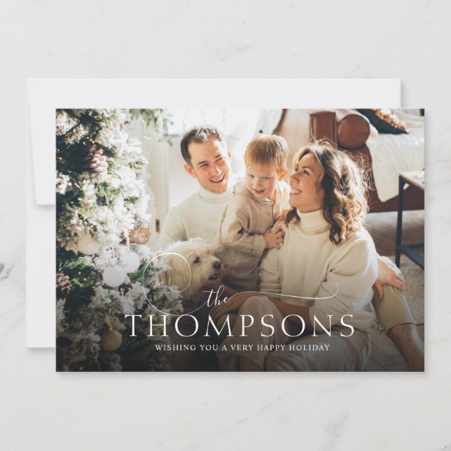 Elegant Calligraphy Photo Grönt Jul Julkort (Framsida)