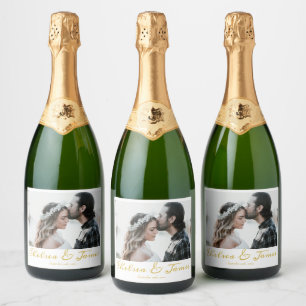 Elegant Calligraphy Photo Guld Sparkling Vin Wedd