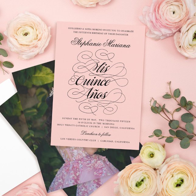 Elegant Calligraphy Photo Quinceañera-inbjudan Inbjudningar (Skapare uppladdad)