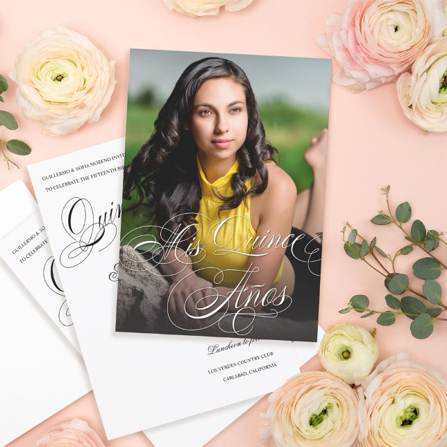 Elegant Calligraphy Photo Quinceañera Inbjudningar (Skapare uppladdad)