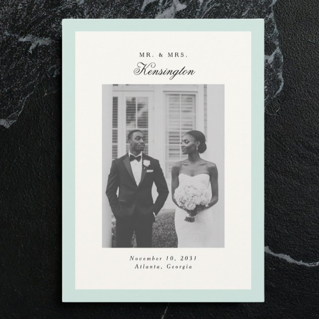 Elegant Calligraphy Photo Ram Mint Grönt Bröllop Meddelande (Skapare uppladdad)