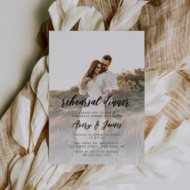 Elegant Calligraphy Photo Rehearsal Dinner Inbjudningar (Skapare uppladdad)
