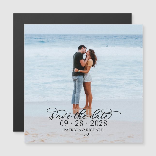 Elegant Calligraphy Photo Save Date Magnetisk Inbjudningskort (Fram/baksida)