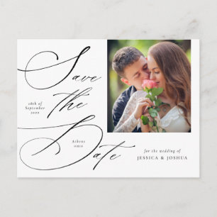 Elegant Calligraphy Photo Save Date Postcard Vykort
