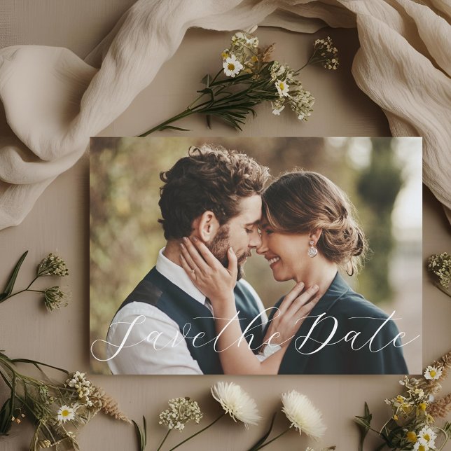 Elegant Calligraphy Photo Save Date Spara Datumet (Skapare uppladdad)