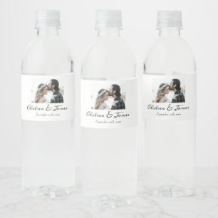 Elegant Calligraphy Photo Sparkling Vin Bröllop F Vattenflaskor Etikett