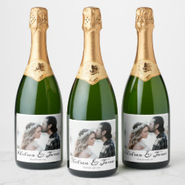 Elegant Calligraphy Photo Sparkling Vin Bröllop L
